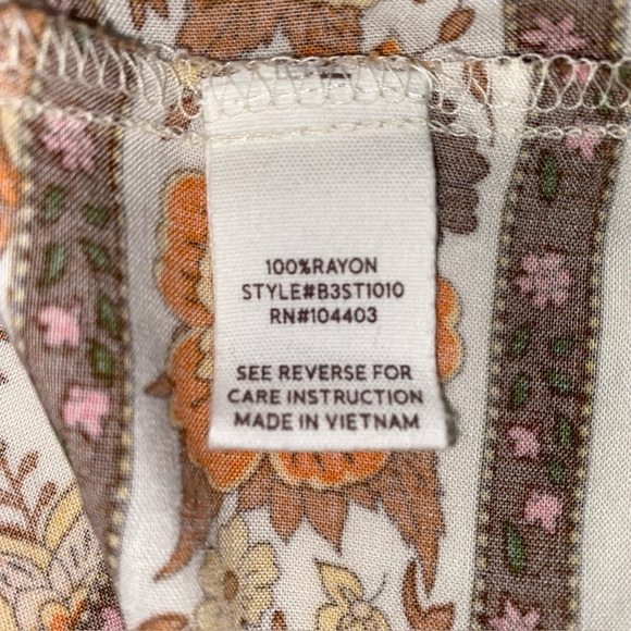 Blu Pepper Sz S Floral Bohemian Burton Blouse - Cream & Brown Balloon Sleeves - Picture 12 of 15